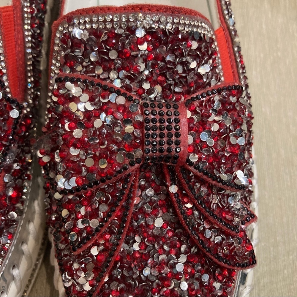 RHINESTONE Sz 9 (260 Korean) Slip On Bow Sparkly All Over Statement Shoes - Picture 5 of 9